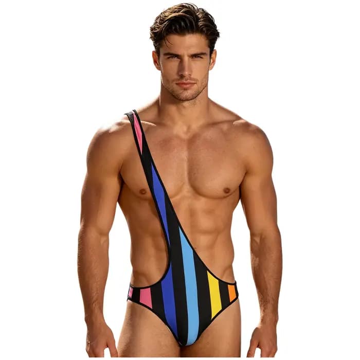 Maillot de bain homme rayé à une épaule