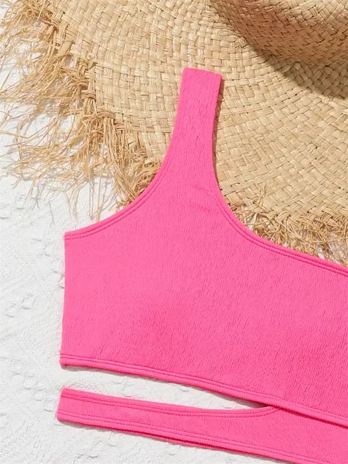Maillot de bain fille Bikini 2026 nouveau solide une épaule Bikinis ensemble maillots de bain pour enfants été taille haute enfants vêtements de plage maillot de bain