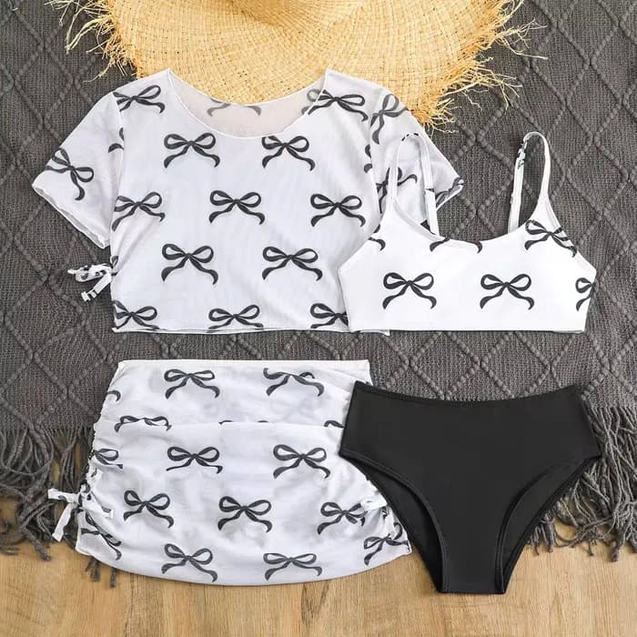 Maillot de bain bikini 4 pièces pour fille, maillot de bain sport imprimé avec short, ensemble de maillots de bain pour adolescente, maillot de bain de plage tendance