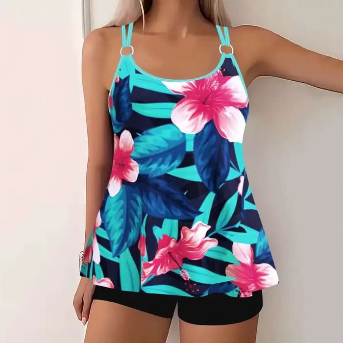 Maillot de bain deux pièces grande taille pour femme, tankini amincissant, couvrant le ventre, avec short conservateur pour la natation et les sports nautiques