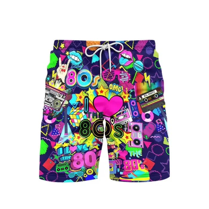 Short de plage imprimé 3D pour hommes, style des années 80, musique, fête, vêtements tendance vintage, hip hop, rue, sport, pantalon décontracté, nouveau, 2025
