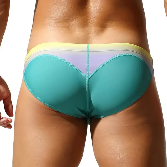 Slips de bain triangle taille basse pour hommes, maillot de bain à cordon de serrage imprimé dégradé, maillots de bain à séchage rapide pour la plage, la piscine et l'été