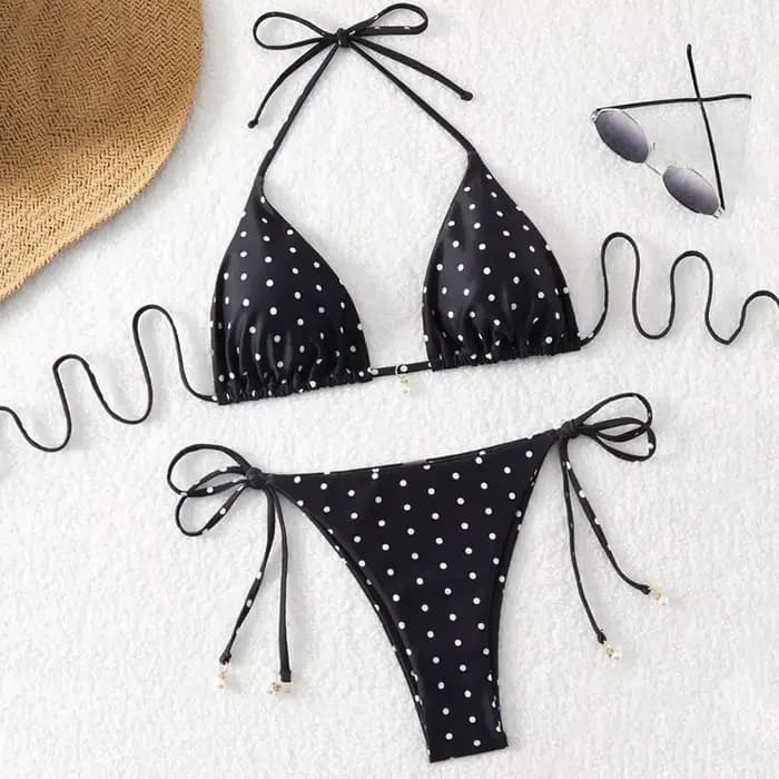 Ensemble Bikini sexy noir et blanc à pois