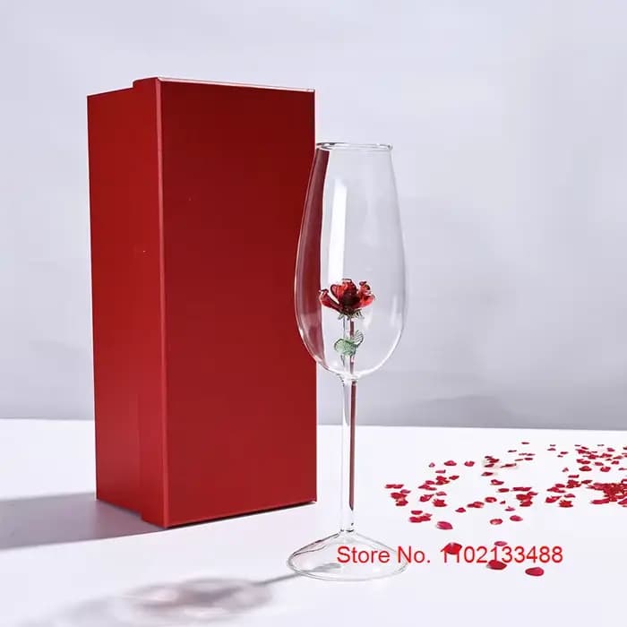 Verre à Champagne en Clip avec Rose à l'Intérieur, Cadeau Créatif, pour ixde Mariage, Flûtes Romantiques, Gobelet de Bordeaux