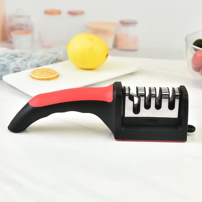 Affûteur de couteaux de cuisine multifonctionnel, pierre à aiguiser domestique à trois usages, 4 segments, noir