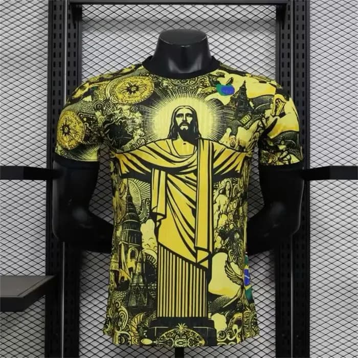 Maillot de football d'entraînement d'été Brésil édition spéciale Jesus noir pour adultes et enfants, ensemble t-shirt séchage rapide pour activités extérieures
