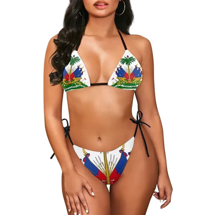 Été haïtien patriotique licou dos nu Bikini ensemble personnalisé