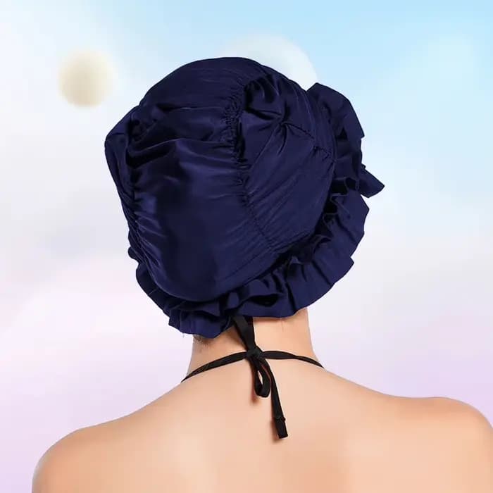 Bonnet de bain plissé pour femmes, bonnet de bain en nylon, bonnet de douche confortable, protection des oreilles, maintien de la coiffure pour cheveux longs ou courts
