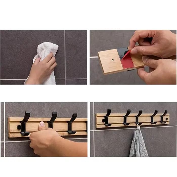 Porte-manteau mural en bois à 3/4/5 crochets, organisateur de rail pour chapeaux et vêtements, idéal pour l'entrée, la salle de bain, la chambre et la cuisine