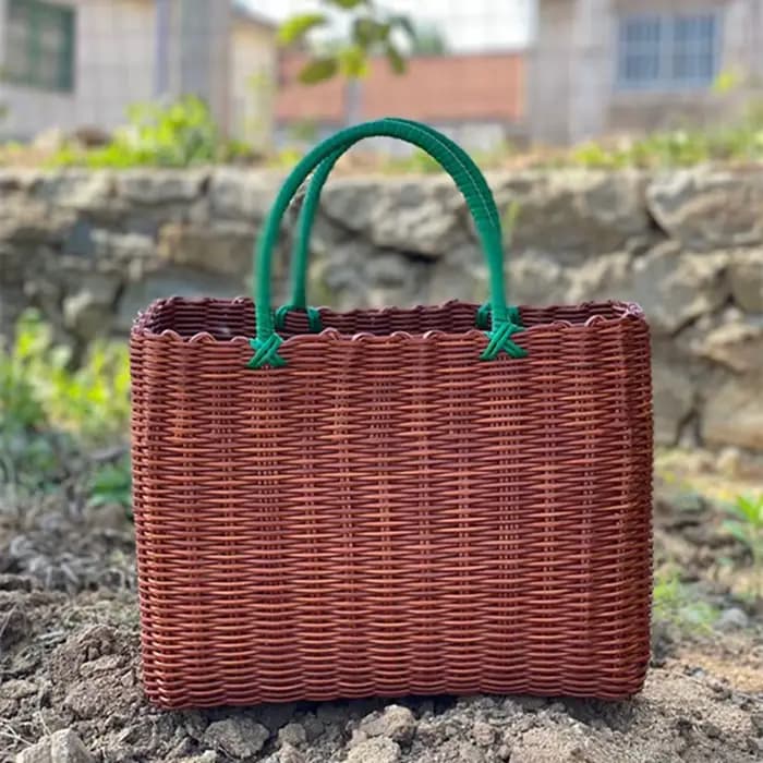 Panier de bain panier à main en Imitation rotin tissé panier de bain bain bleu panier de pique-nique panier à oeufs panier de courses à la maison Ins