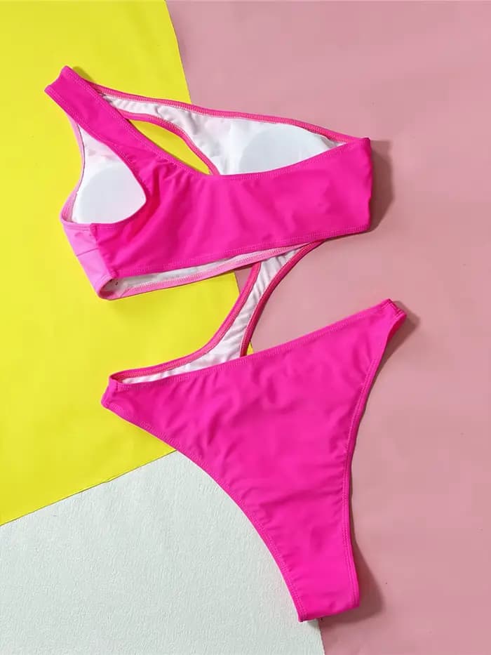 Maillot de bain asymétrique une pièce pour femme, découpé, une initié, épissage, taille haute, rembourré, baigneur, bain trempé, K5127