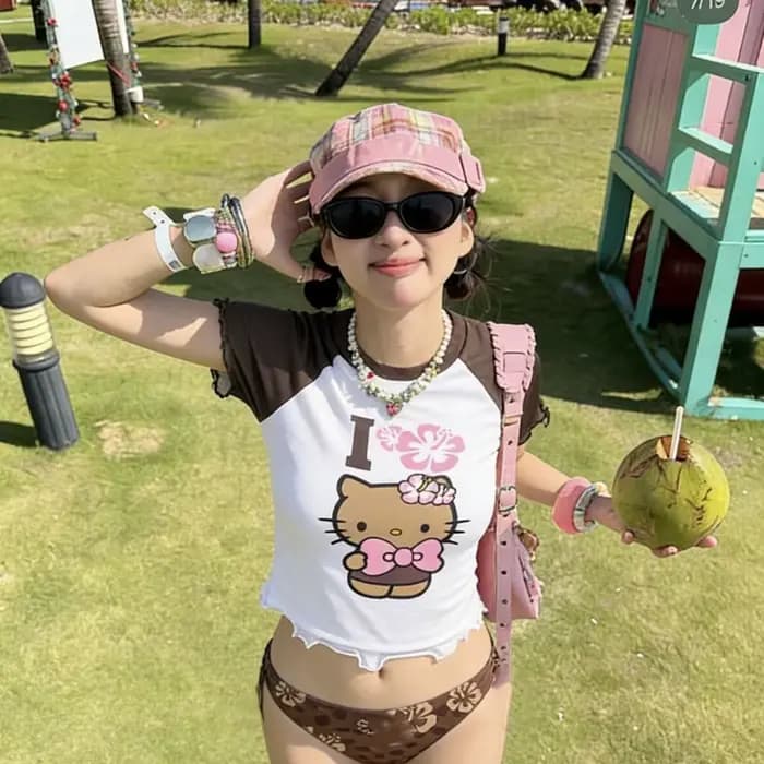 Ensemble de bikini mignon Hello Kitty, maillot de bain sexy pour femmes, maillot de bain triangle pour les vacances à la plage, maillot de bain pour femmes, anime Sanrio