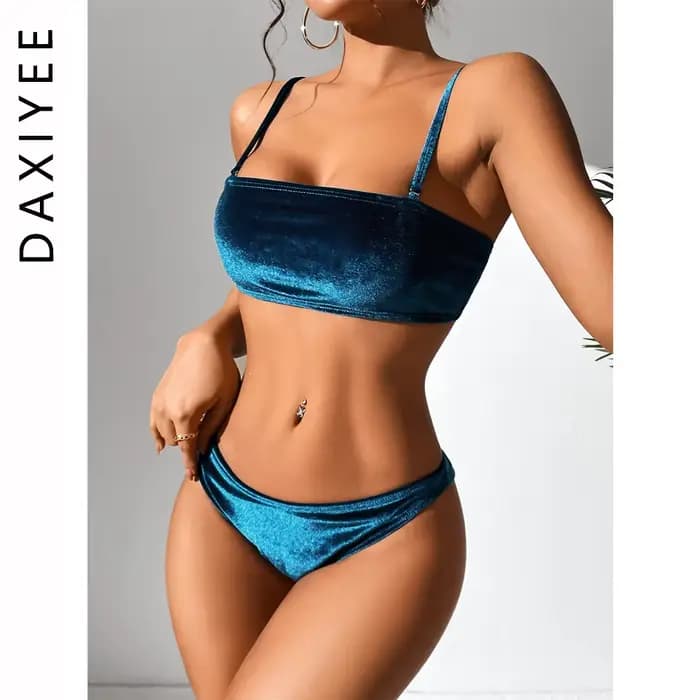 Velours Bikinis ensemble 2025 femmes brésilien Bandeau maillot de bain solide Sexy maillots