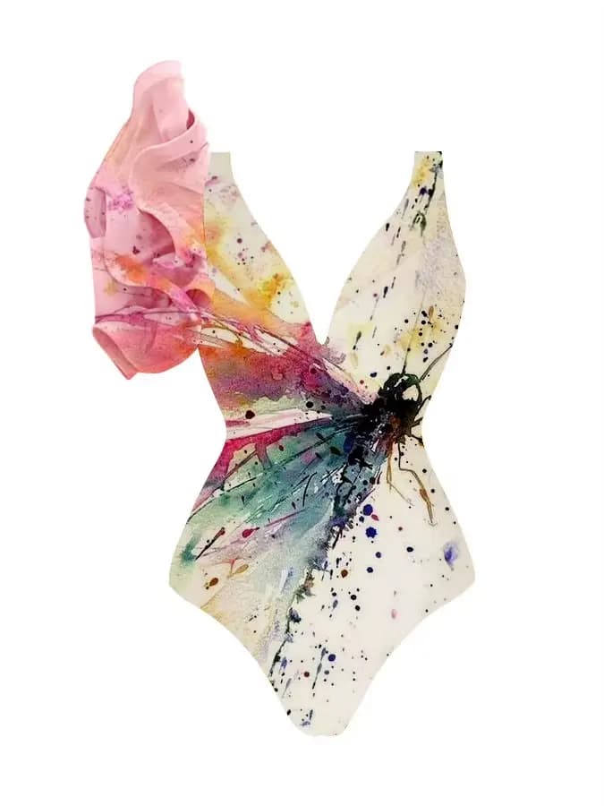Splash-Ink Art One Initiated Ruffle Swimsuit for Women