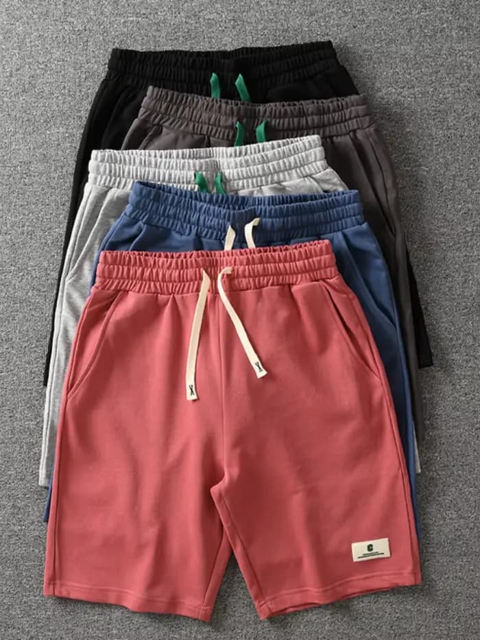 Short d'été rétro américain en éponge blanc pour homme, mode masculine délavée, taille élastique, proximité, wstring, sport, pantalon décontracté 5 points