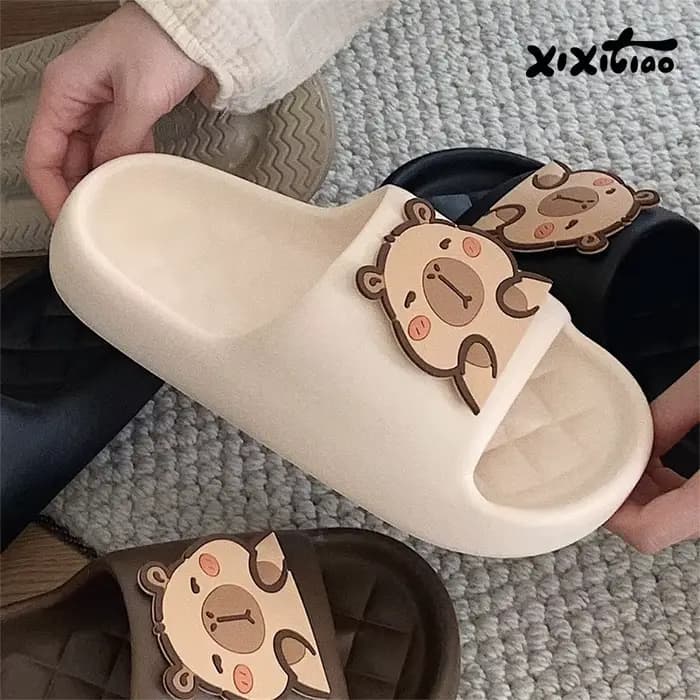 XIXITIAO Chaussons de bain en EVA souple pour femmes, motif Capybara mignon, pour l'été, pantoufles d'intérieur, tongs de douche pour couples
