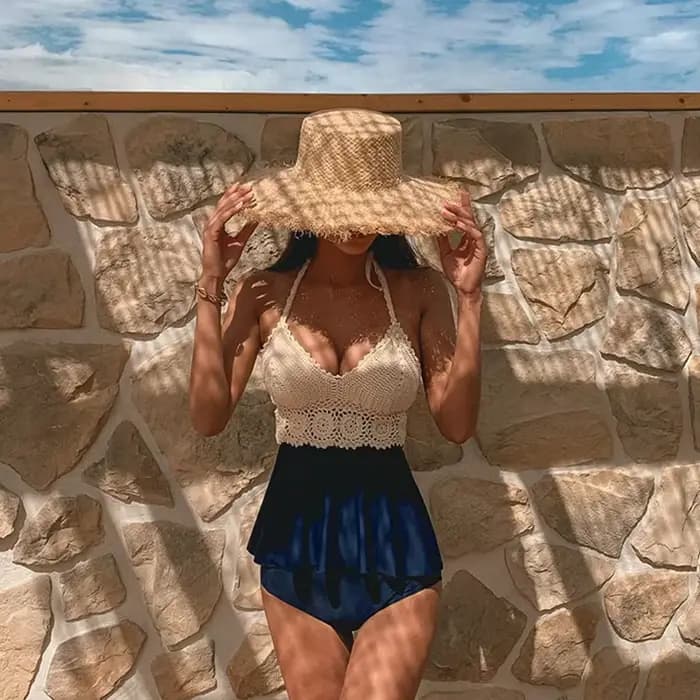 Femmes tricoté Tankinis ensembles taille haute Bikini ensemble à la main Crochet Bikinis natation maillot de bain