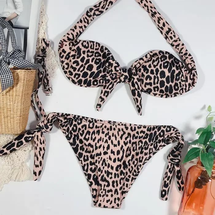 2026 Bikini Bandeau Sexy Femme à Pois Léopard avec Nœud