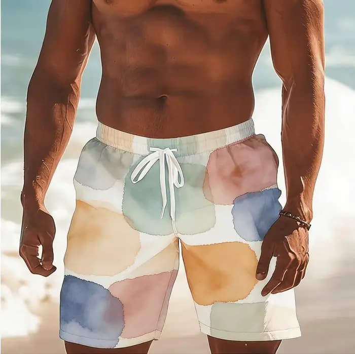 Shorts de sport pour hommes, avec un motif dégradé craquelé unique et une impression 3D, parfaits pour les vacances d'été et la natation.