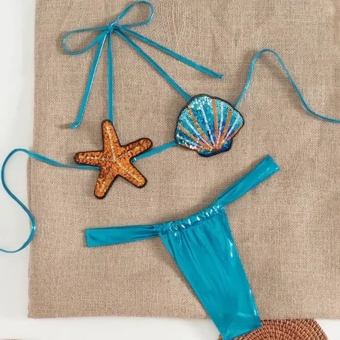 Ensemble de bikini étoile de mer à sequins brillants pour femme
