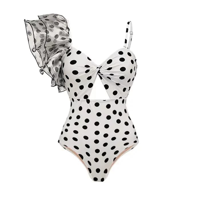 Maillot de bain une pièce rétro pour femme 2026 avec volants – Ensemble de plage pour les vacances B