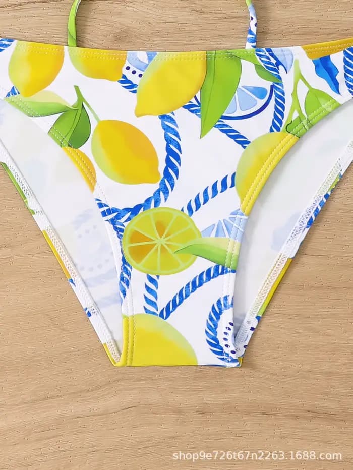 2025 Sexy citron imprimé Bikini ensemble Tropical maillot de bain deux pièces brésilien effronté culotte Triangle haut