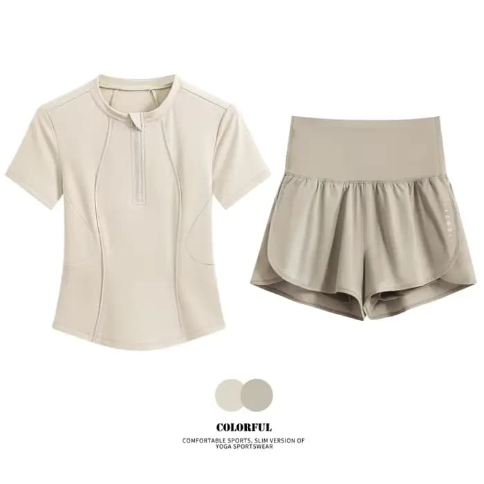 Ensembles de shorts de yoga DRUR pour femmes, ensemble décontracté d'été en deux pièces avec t-shirt de sport à col rond et shorts avec poches, pour la gym et la course à pied