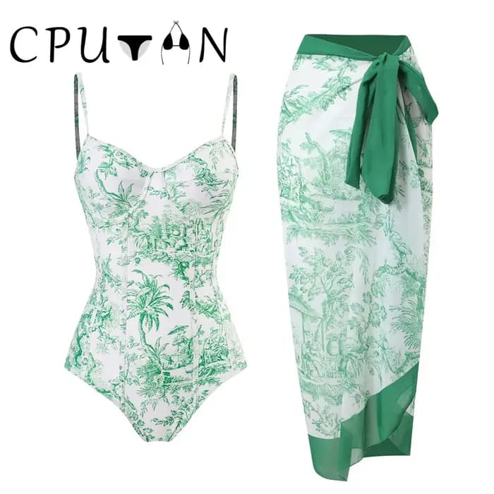 CPUTAN-Maillot de bain vintage pour femme, ensemble deux pièces, push up, bikini, sexy, rétro, jupe de plage, 2024