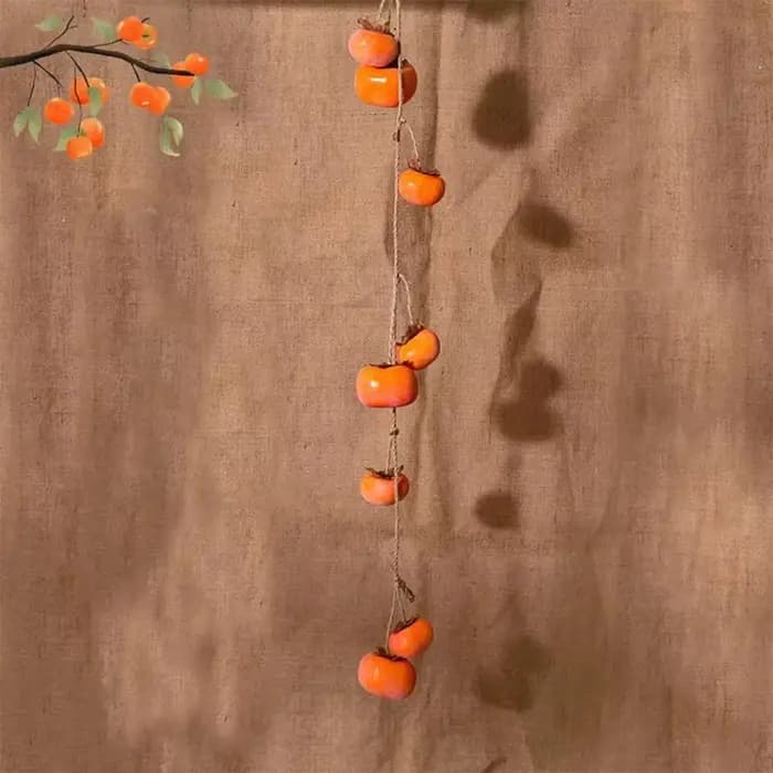 8 fruits de Simulation de kaki, Orange, kaki artificiel réaliste avec fruits givrés, pendentif mural suspendu