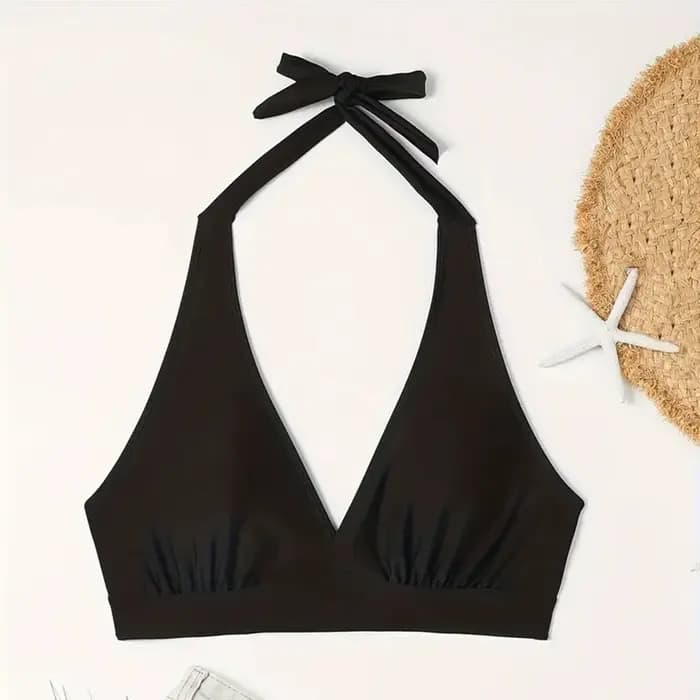 Haut de bikini sexy pour femme, col en V, couleur unie, push-up, maillot de bain femme