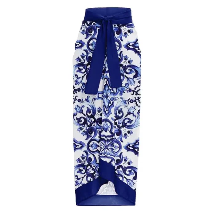 Maillot de bain une pièce imprimé porcelaine bleue et blanche