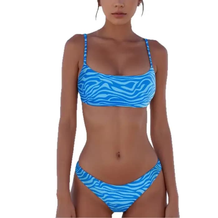 Maillot de bain bikini imprimé zèbre sexy, design fendu, tenue de plage tendance pour femme, en tissu polyester, pour la natation et les loisirs