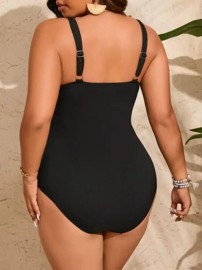 Maillot de bain une pièce rétro plissé avec nœud sur le devant, grande taille, noir, Slim, contrôle du ventre, Tankini, pour la plage, les vacances