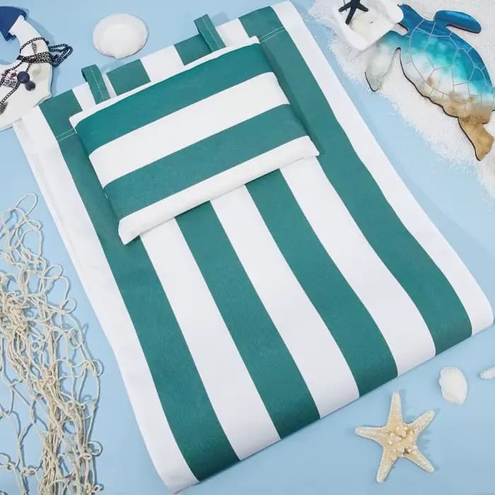 Chaise de plage en toile avec oreiller, 44x17, rayures vertes et blanches, chaise longue décontractée de remplacement, pliante pour l'extérieur