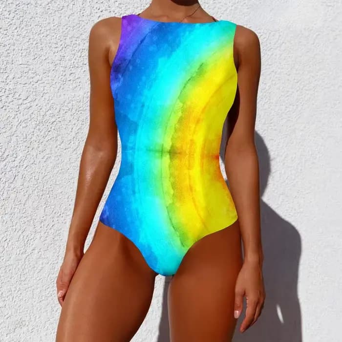 Maillot de bain une pièce couleurs arc-en-ciel imprimé nébuleuse, vêtements de sport décontractés, vêtements de plage pour femmes