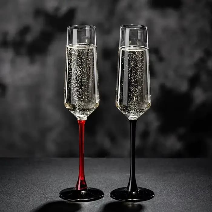Verres à champagne de luxe légers de style français, gobelet en verre de grande valeur, verre à vin mousseux de Rotterdam, tige rouge, outils de fête standardisés