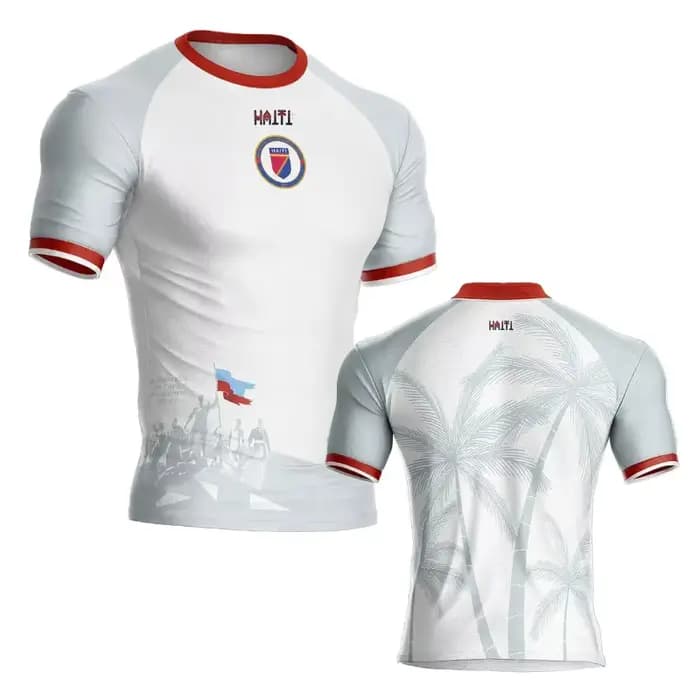 Maillot de football unisexe respirant à manches courtes avec silhouette patriotique de palmier d'Haïti, imprimé 3D intégral, pour sports d'été en extérieur