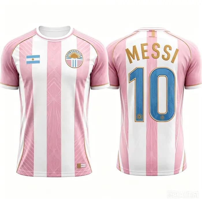 Maillot de football Messi n°10 Argentine, drapeau soleil, rose, blanc, à rayures verticales, imprimé texturé, pour hommes, jeunes et enfants, séchage rapide