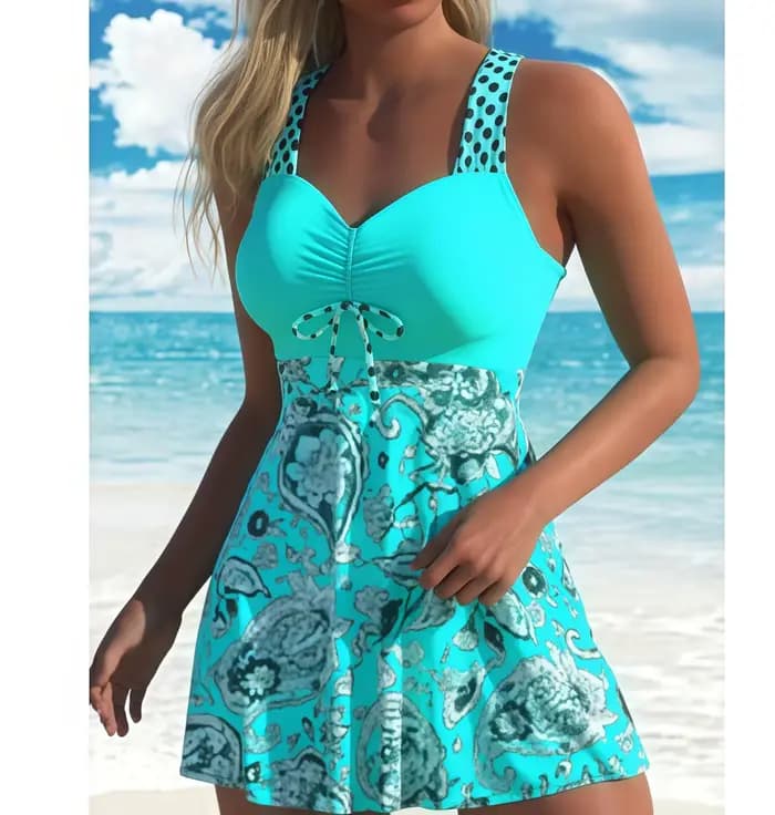 2025 Robe de bain modeste pour femmes Ensemble bikini Sexy Bleu Floral Maillot