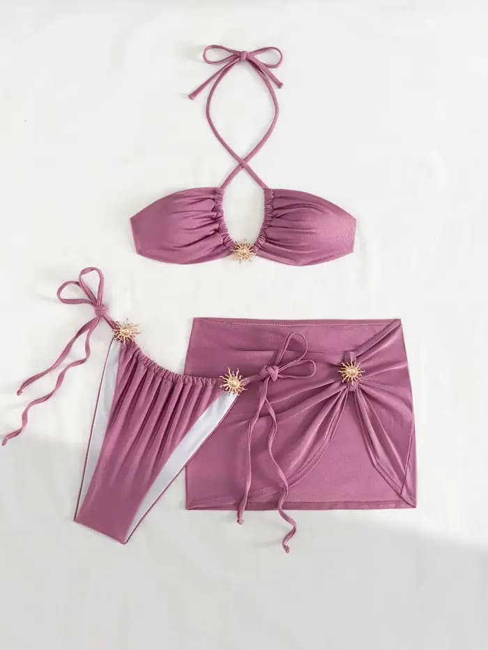 Maillot de bain bikini avec jupe pour femme