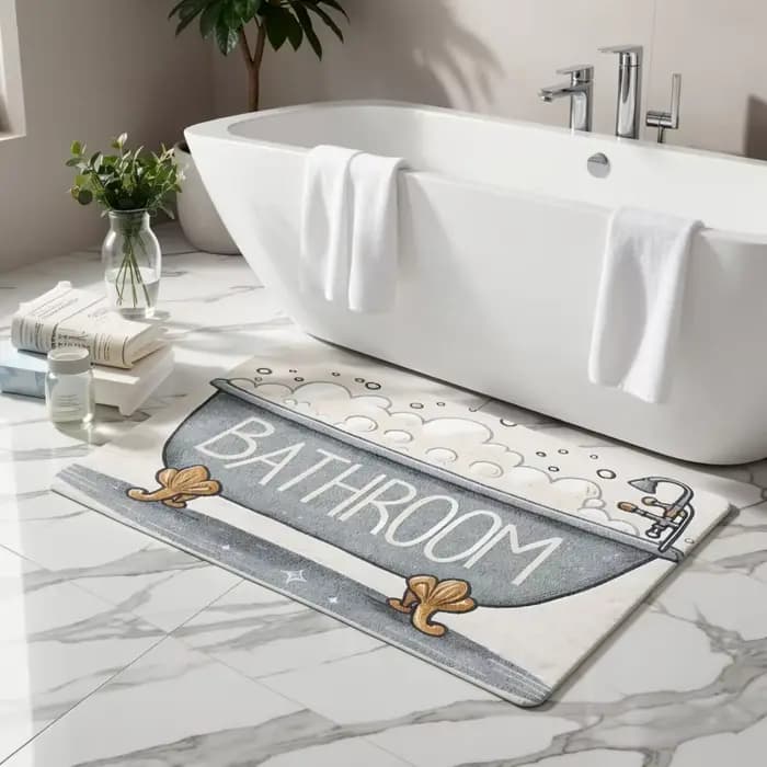 VIKAMA – tapis de sol de salle de bain antidérapant, design rétro, absorbant, pour salle de bain, couloir, décoration de la maison
