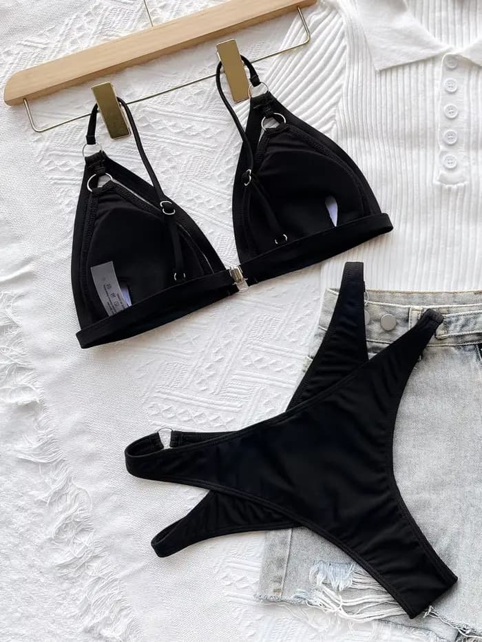 Bikini 2026 Sexy Noir Évidé Maillot de Bain Femme Ensemble Bikinis Tenue de Plage Push Up