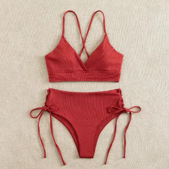 Cikini-ensemble bikini fendu à col en V pour femme