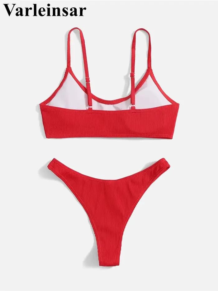 Maillot de bain bikini côtelé à coupe haute pour femme