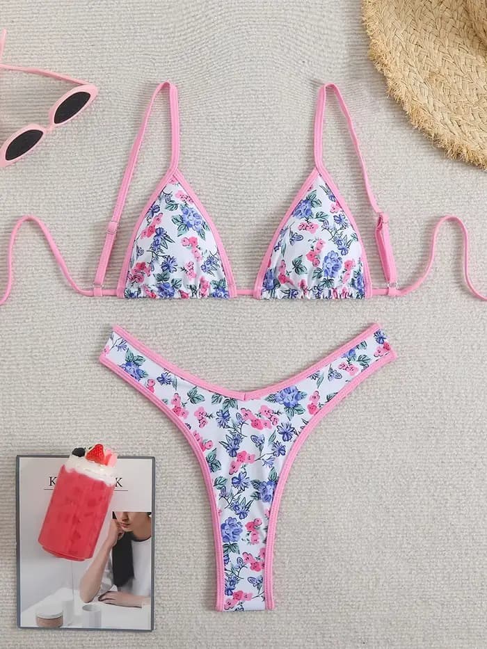 Maillot de bain deux pièces imprimé floral pour femmes