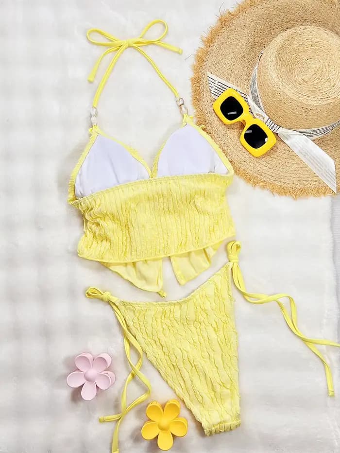 Femmes maillot de bain Sexy Bikini jaune maillots