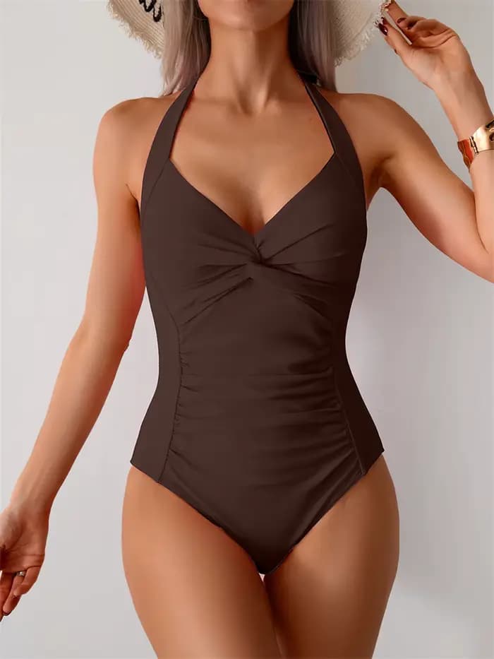 Maillot de bain une pièce froncé uni pour femme 2026