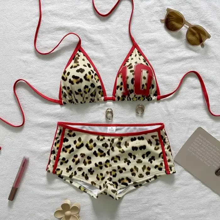 Maillot de bain pour femmes, ensemble bikini imprimé léopard, maillot de bain deux pièces, vêtements de bain sexy pour les vacances, bikinis de plage