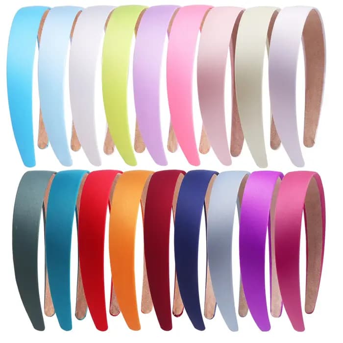 1/2 pièces plaine 3CM de large bandeau en Satin filles tissu couvert bandeaux en résine cerceau de cheveux en plastique