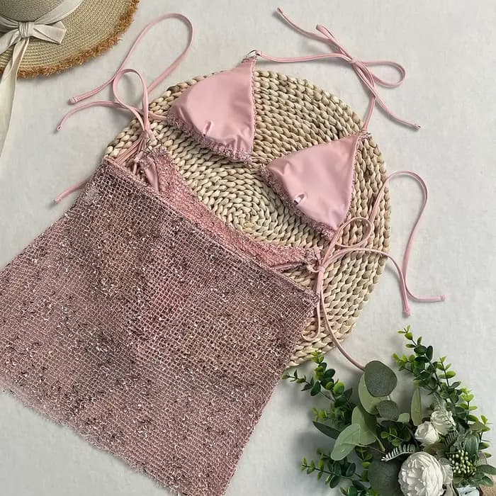 DEBAIOR Maillot de bain brillant avec jupe Cover-Up 2025 Ensemble bikini 3 pièces pour femme
